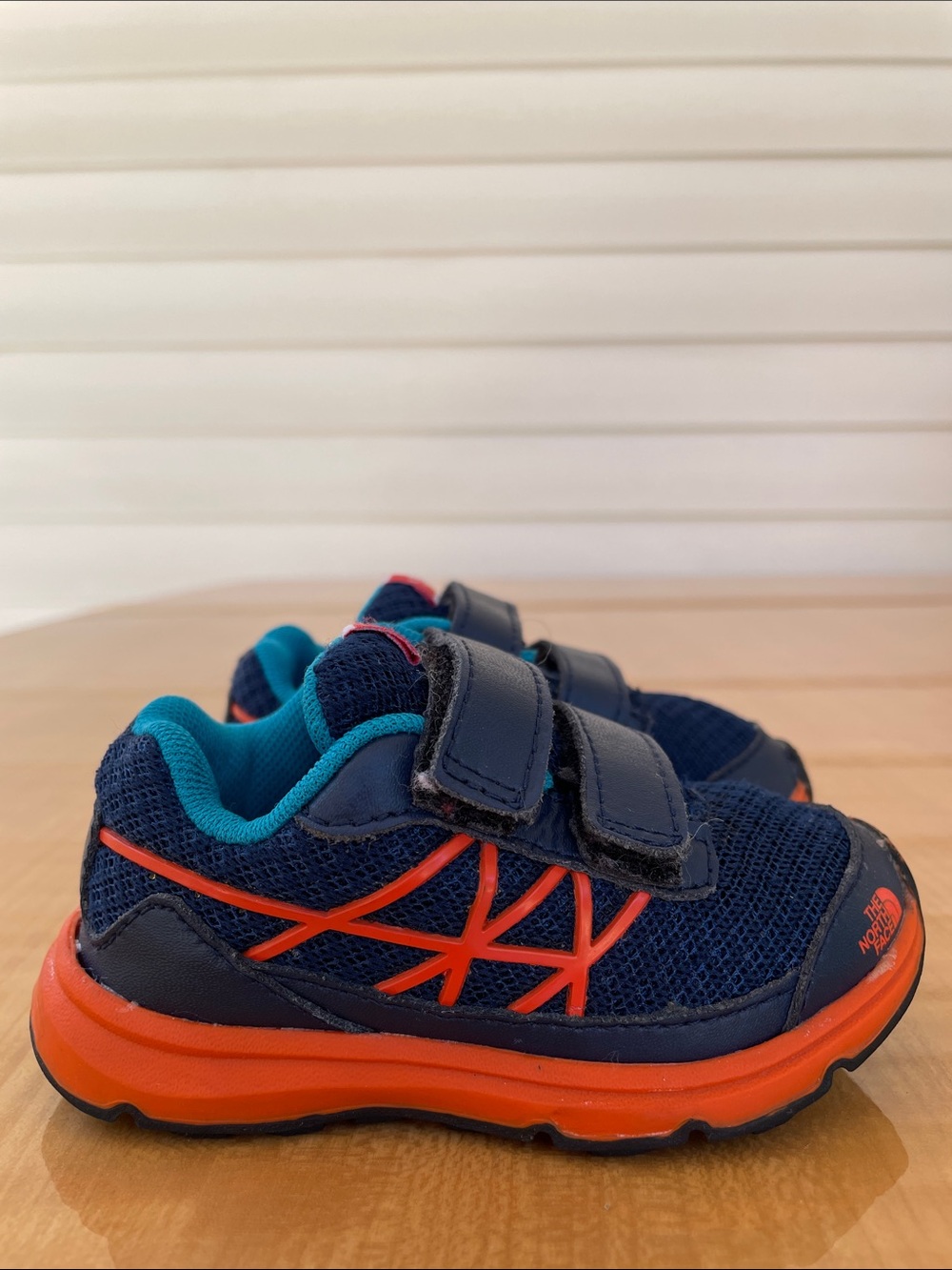 North Face Baby Navy Orange Sneakers with Hook-and-Loop Straps Size 5